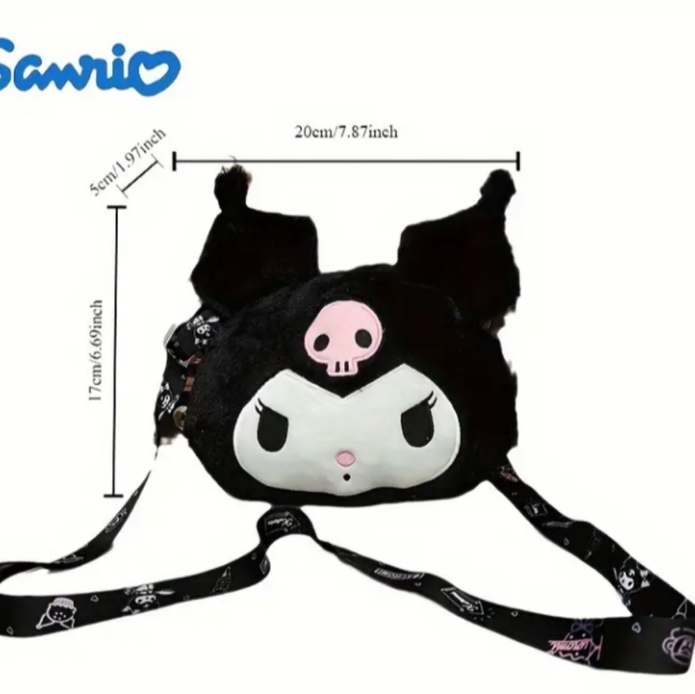 Sanrio Kuromi Cute Plush Shoulder Crossbody Bag Purse- Violet - Picture 3 of 4